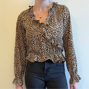 H&M Long-Sleeve Wrap-Front Leopard Print Blouse